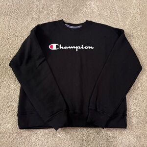 Champion Script Logo Crewneck Sweatshirt Black Size Small Classic Athletic